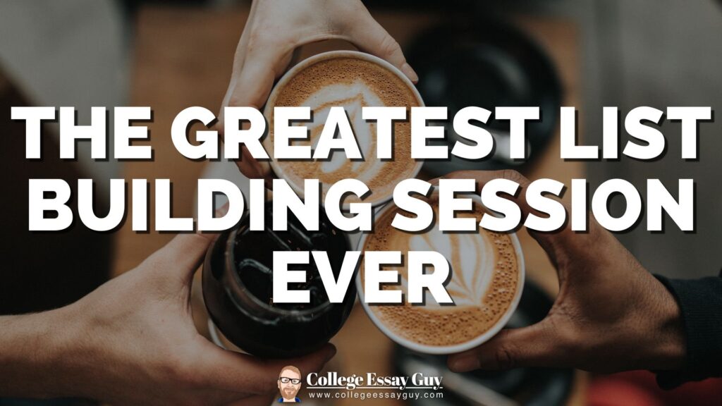 Three hands holding coffee cups and a glass of soda, with text overlay: "The Greatest List Building Session Ever.