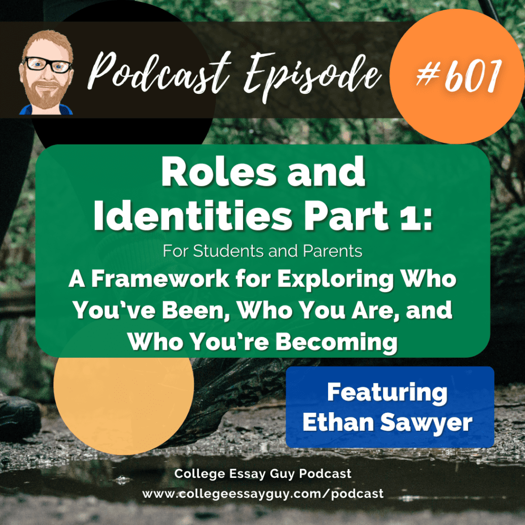 Podcast Episode #601 titled "Roles and Identities Part 1" with Ethan Sawyer, discussing a framework for exploring personal identity for students and parents.