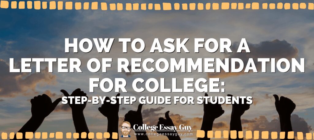 Silhouetted hands give thumbs up against a sunset sky, with text overlay reading, "How to ask for a letter of recommendation for college: Step-by-step guide for students.
