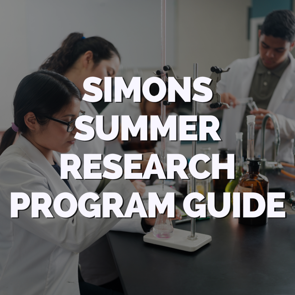 People in research lab with the words Simons summer research program guide on the image