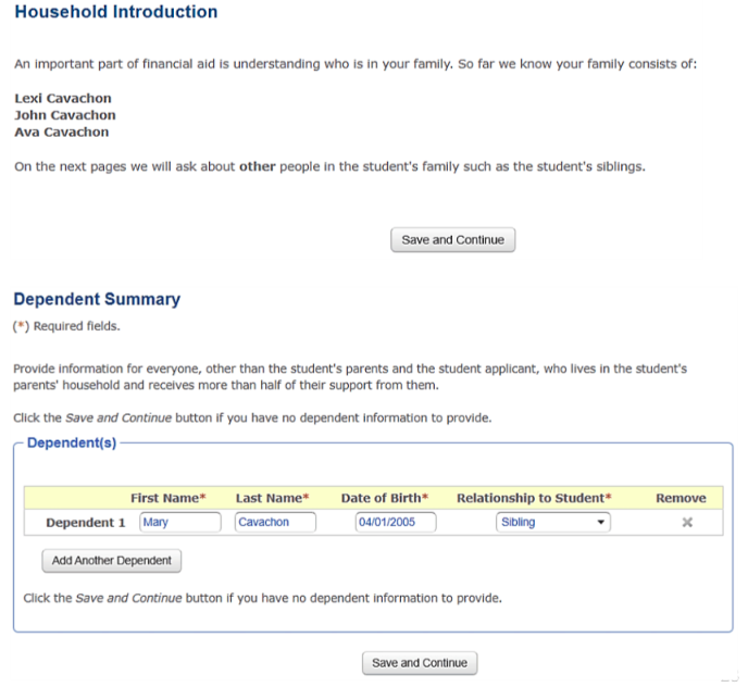 CSS Profile - Household Information