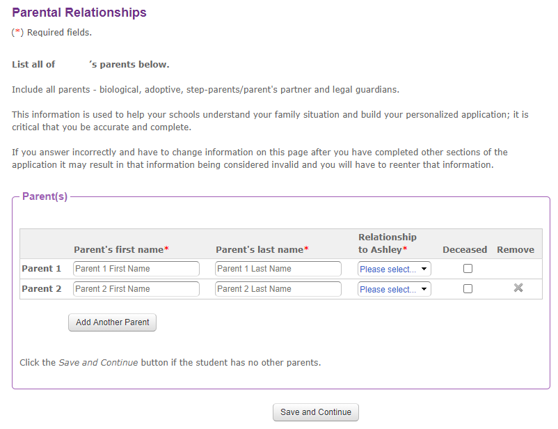 CSS Profile - Parental Relationships