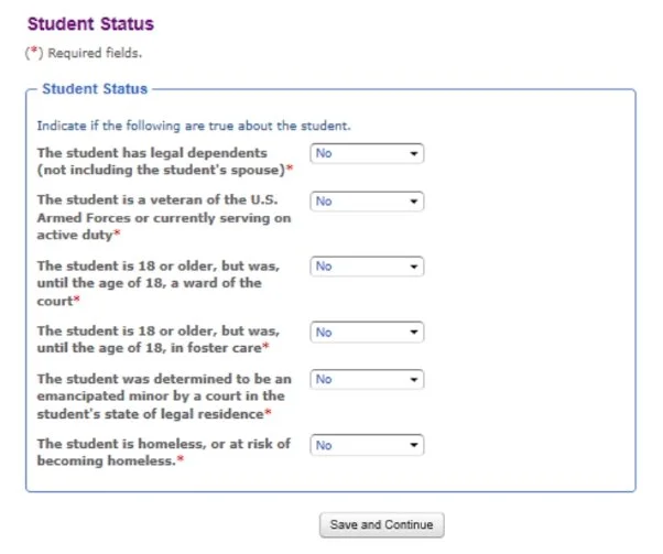 CSS Profile - Student Status
