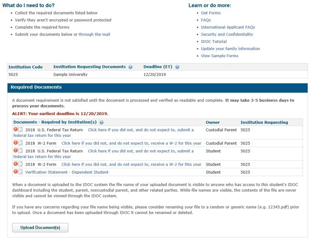 IDOC - Required Documents