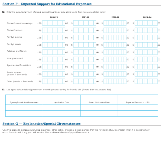 ISFAA - Section - Expected Support for Educational Expenses